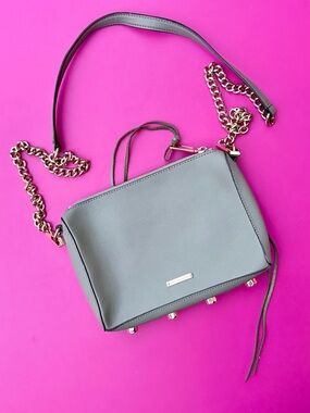 Rebecca Minkoff Avery Crossbody Bag Sage Green Saffiano Leather Gold Chain CLEAN